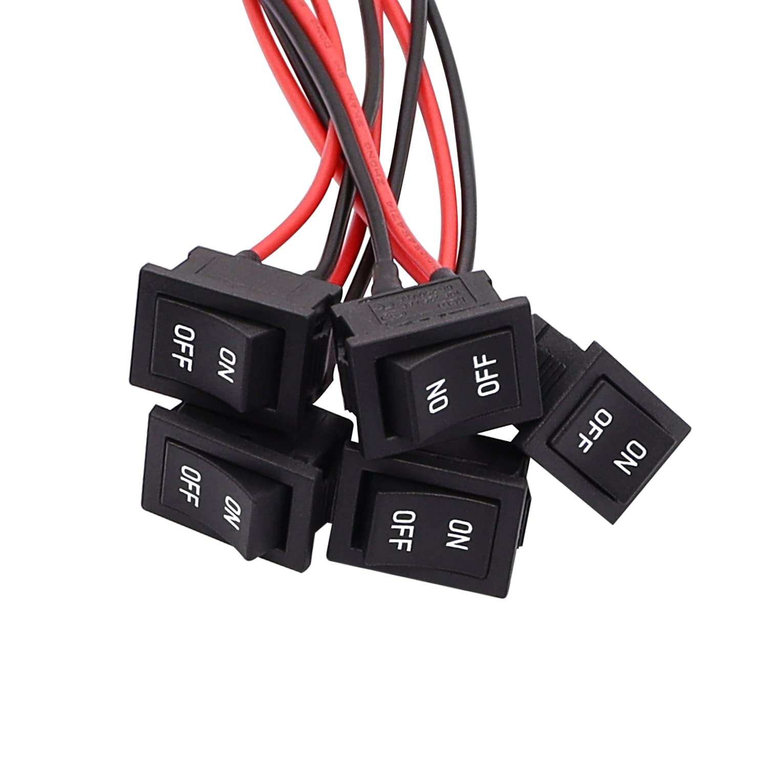 5PCS Latching Rocker Switch ON/Off 2 Pin 2 Position SPST Car Auto Boat Square Rocker Toggle Switch with Pre-Wired AC 10A/125V 6A