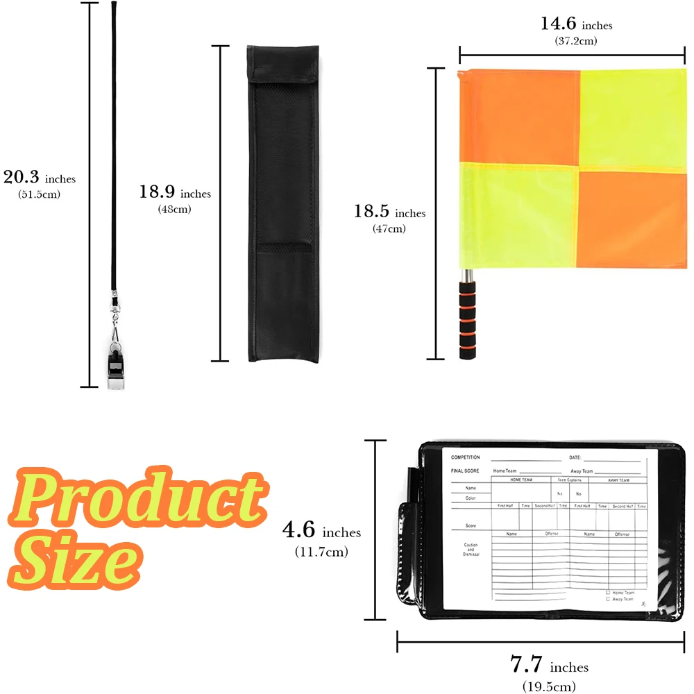 Soccer Referee Flag Set Checkered Linesman Flags Referee Cards with Record Book and Pencil Referee Whistle for Sports Football