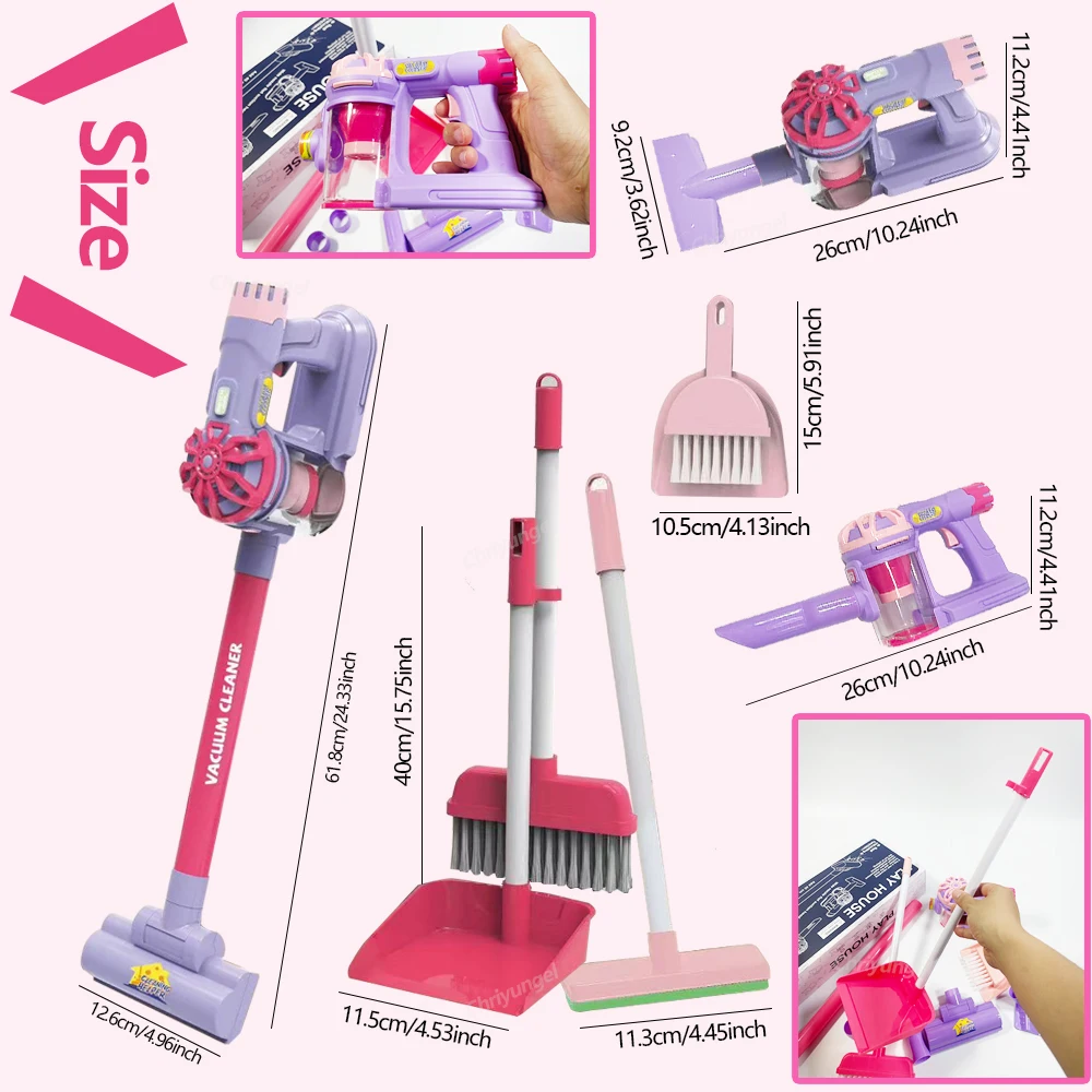 Kids Simulation Electric Vacuum Cleaner Toy Set Housekeeping Role Play Educational Toys for Toddlers Perfect Gift for Girls Boys