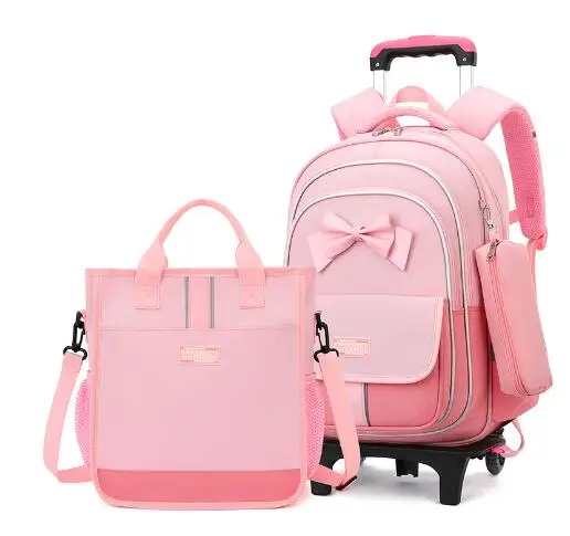 Mochila escolar com rodinhas para meninas, mochila escolar com rodas, bagagem de viagem com bolsa para crianças pequenas