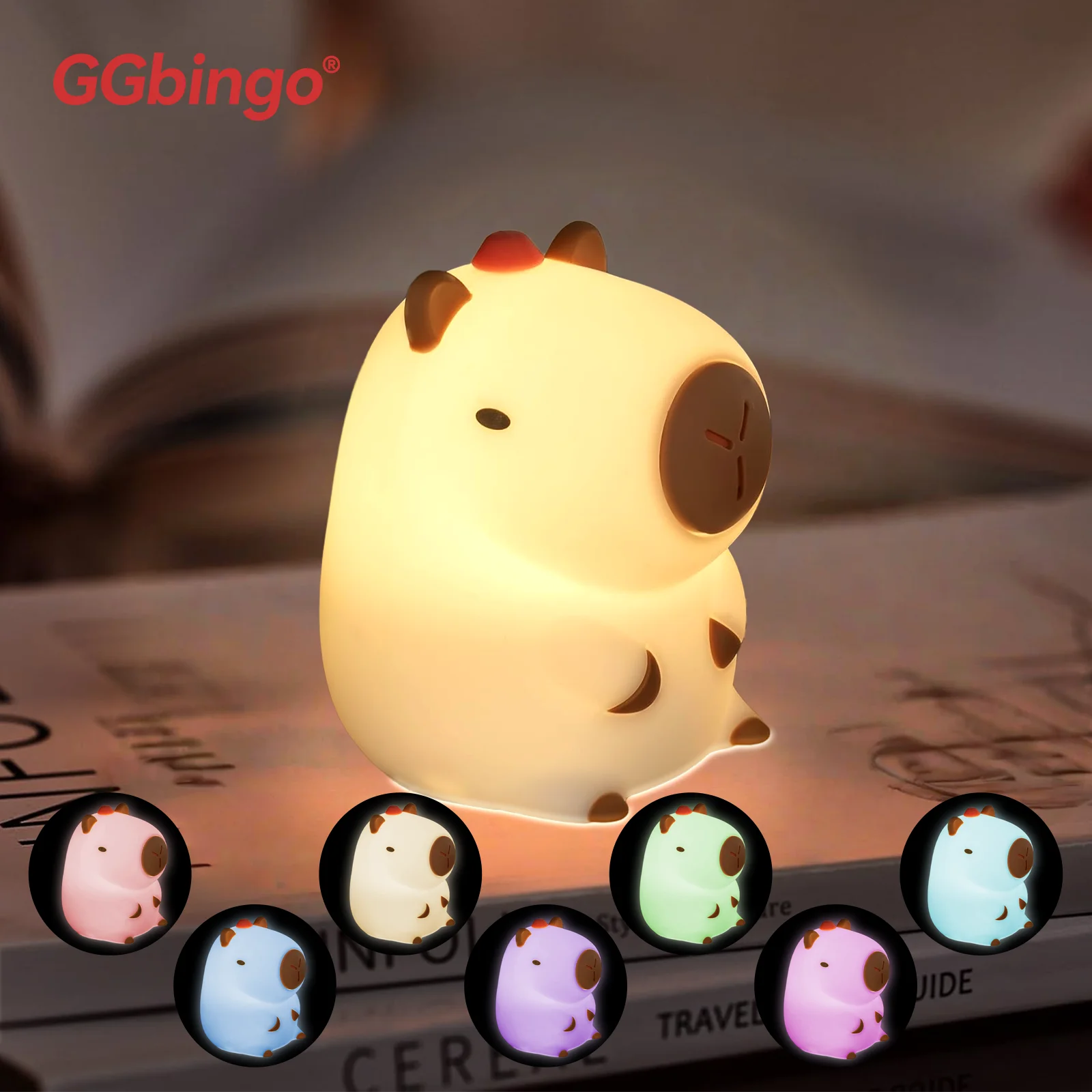 GGbingo ricaricabile carino capibara luce notturna novità dimmerabile vivaio luce notturna lampada touch lampada in silicone pat per la camera dei bambini