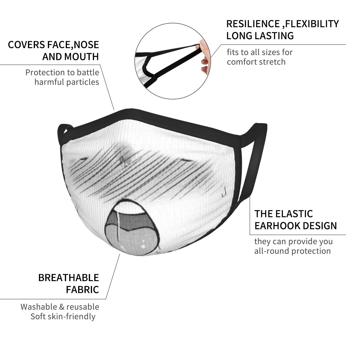 Manga Face Cute Face Mouth Mask Reusable Breathable Protective Children Kid Cute Dust-proof Mouth Face Masks