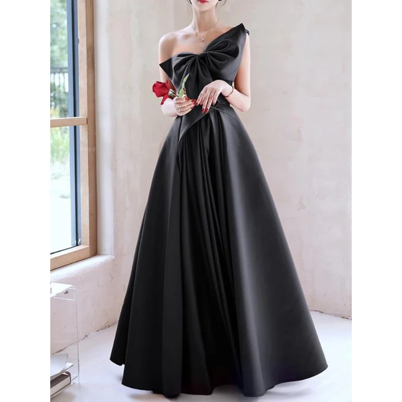 Elegant temperament prom vestidos boog gedrapeerd one-shoulder strapless cross lace up afstudeerjurk trendy feest