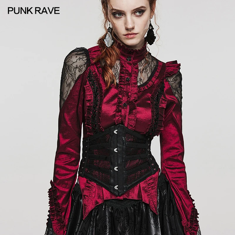 Corsé estampado de sarga PUNK RAVE para mujer, cordón elástico ajustable, ojales decorados, accesorios femeninos