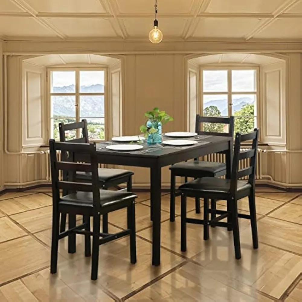 Kitchen Table and Chairs for 4, 5 Piece Wooden Dining Table Set with 4 Chairs for Small Space, Modern Square Counter Height