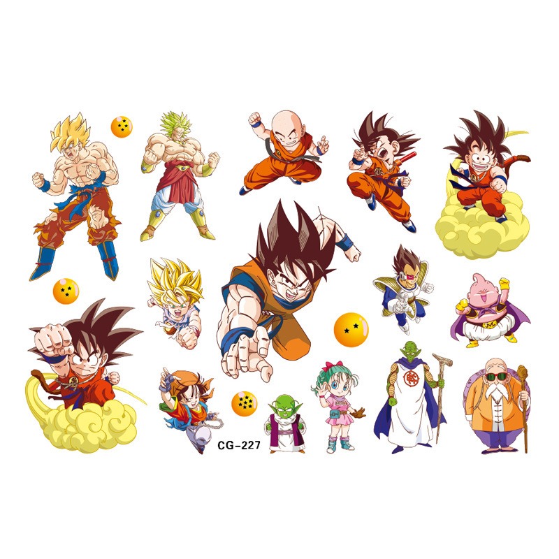 Pegatinas de tatuaje de Dragon Ball Son Goku, pegatinas de fiesta de transferencia de agua circundante de Anime, arte corporal para niños, tatuaje falso, regalos de juguete