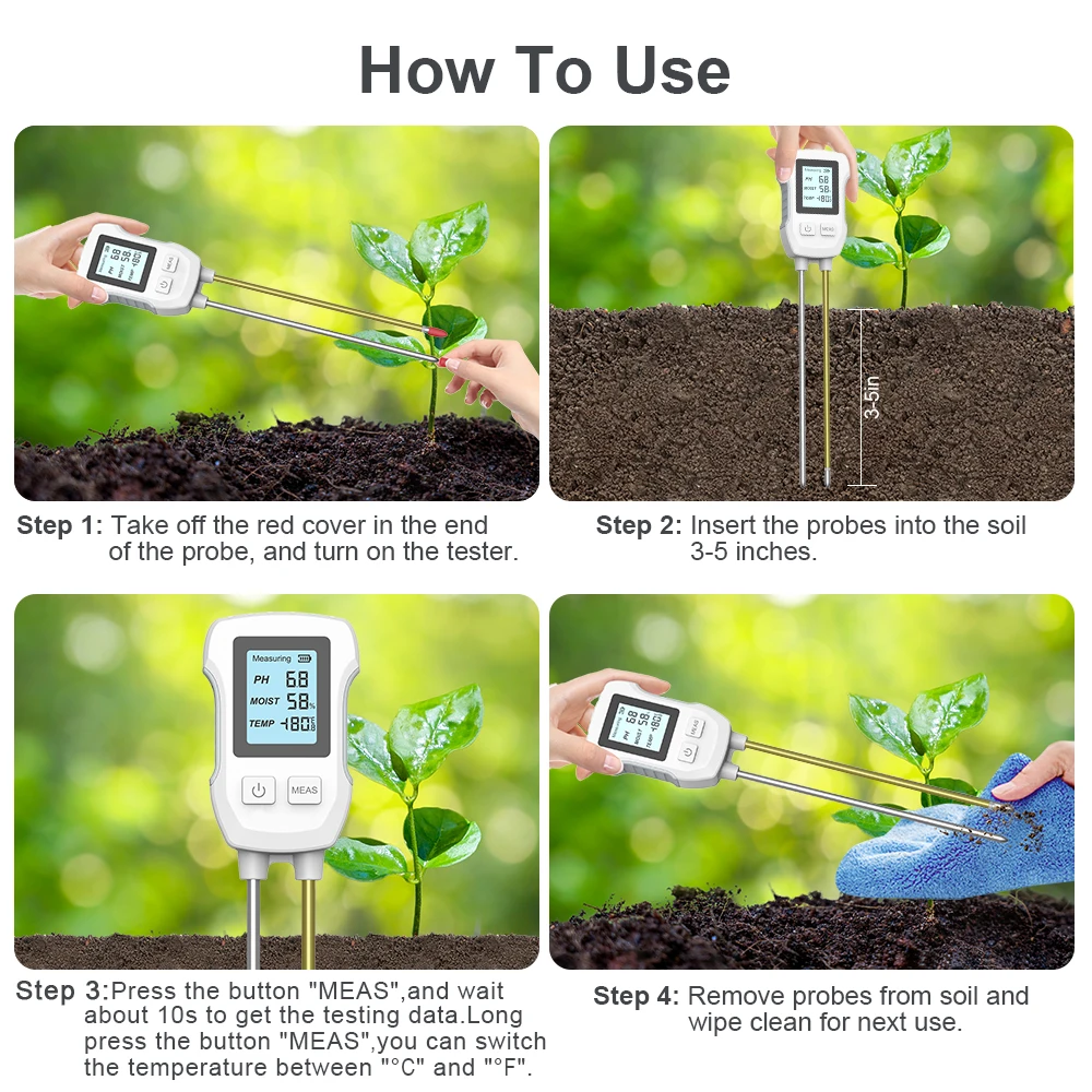 3in1 เครื่องทดสอบดิน PH/ความชื้น/อุณหภูมิดิจิตอล LCD Meter โลหะทนความร้อน Sensor ความชื้นสําหรับพืชดอกไม้สวน