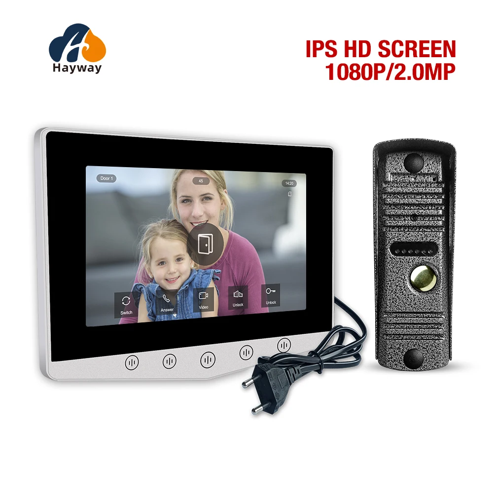 Hayway casa vídeo porteiro 1080p câmera de vídeo campainha para apartamento 7 Polegada monitor suporte desbloqueio de uma chave, detecção de movimento