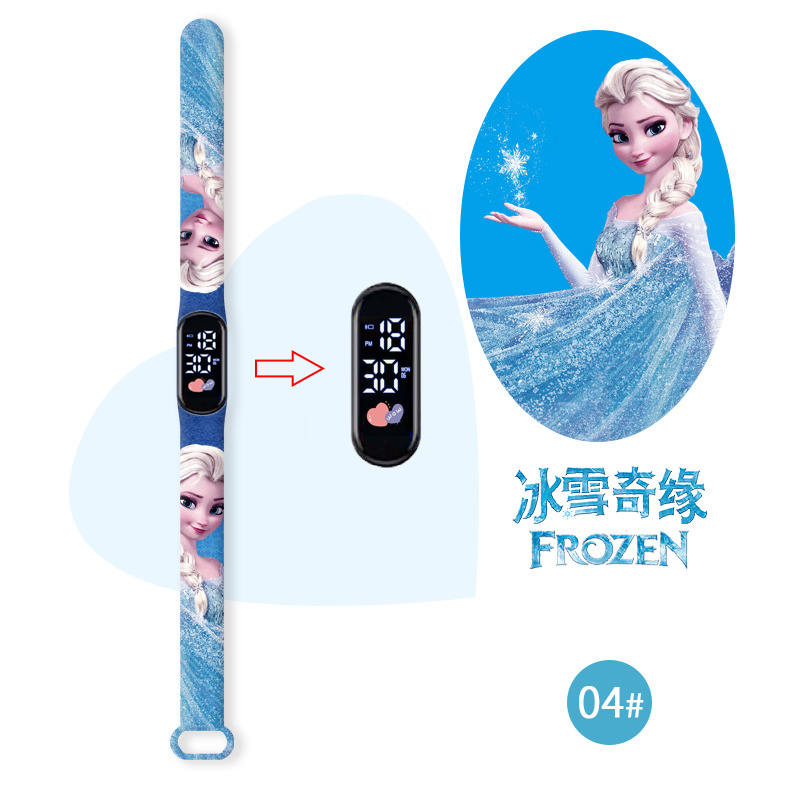 Disney นาฬิกาเด็กผู้หญิง Frozen สร้อยข้อมือกีฬาหน้าจอสัมผัสสำหรับเด็กกันน้ำนาฬิกาดิจิตอลสำหรับผู้หญิงของขวัญที่สวยงามจัดส่งจากผู้ผลิต