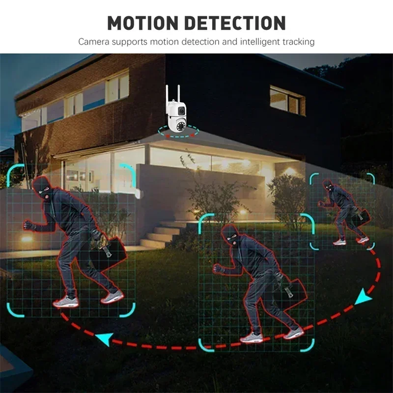8MP WIFI Surveillance Camera Dual Lens Dual Screen IP Cameras Wireless Auto Tracking Color Night Vision 8X Digital Zoom CCTV Cam