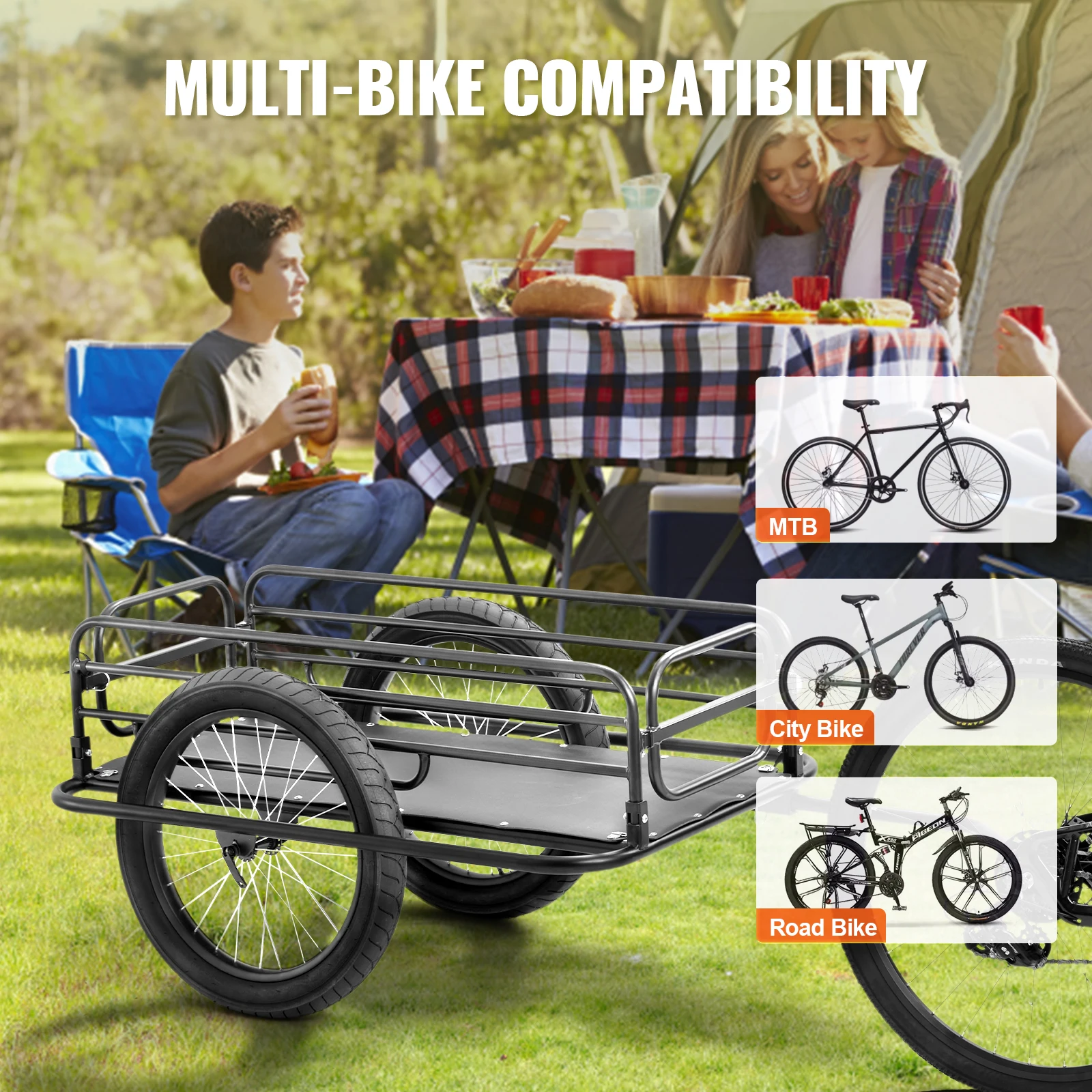 SucceBuy Carrinho de vagão de bicicleta com reboque de carga de bicicleta de 275 libras, armazenamento compacto dobrável com engate universal, rodas de 20 ", serve para a maioria das bicicletas