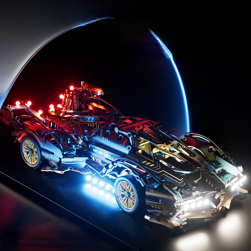Negro V12 bloque Roadster RC Tech Racer 1:14DIY Roadster montaje de bloques de construcción coche de juguete regalo de cumpleaños