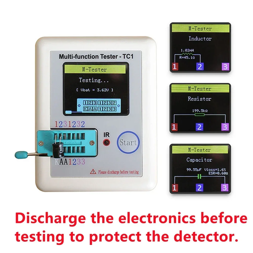 LCR-TC1 1.8 "TFT LCD Màn Hình Hiển Thị Đa Đo Transistor Kiểm Tra Diode Triode Tụ Điện Điện Trở Thử Nghiệm Đo MOSFET NPN PNP triac MOS