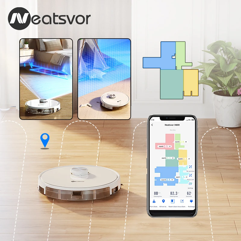 NEATSVOR S600 odkurzacz robot automatyczna stacja zbierająca kurz mopem inteligentny odkurzacz do domu nawigacja LDS 6000Pa ssanie