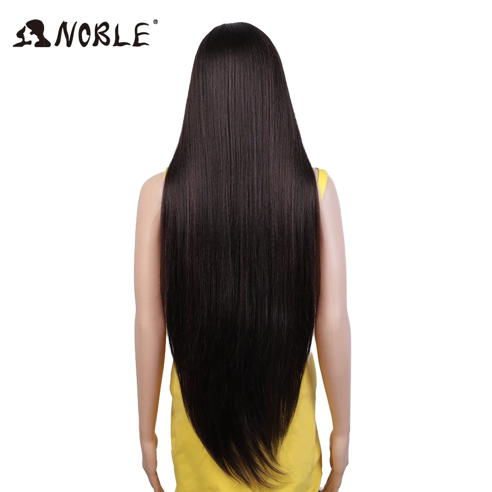 Noble-pelucas frontales de encaje sintético para mujer, peluca recta rizada, peluca frontal de encaje Ombre, peluca frontal de encaje de Cosplay, 36 pulgadas