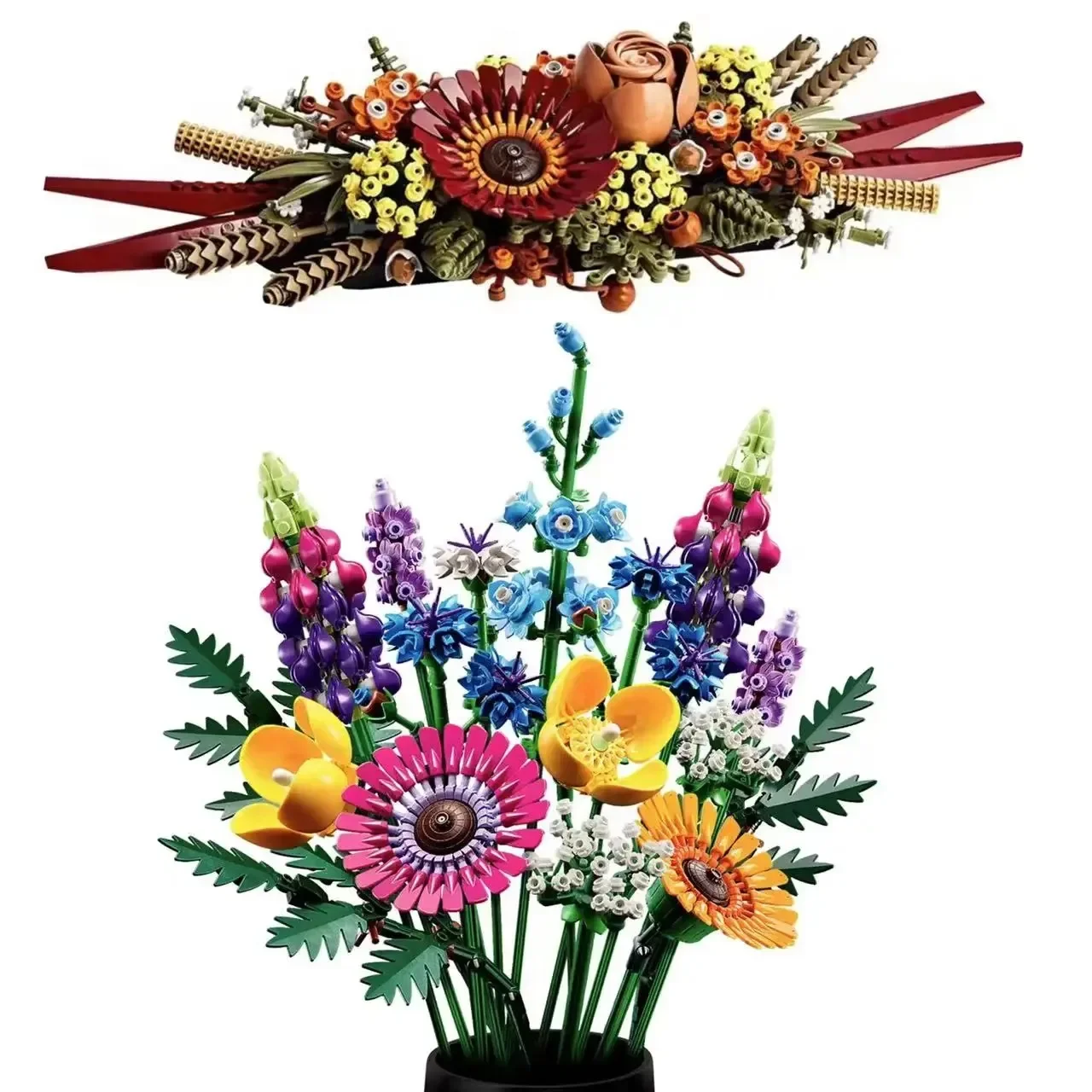 Wildflower-ramo de flores secas para niña, 10313, bloques de construcción, centro de mesa, decoración botánica del hogar, juguetes, regalo de cumpleaños, 10314