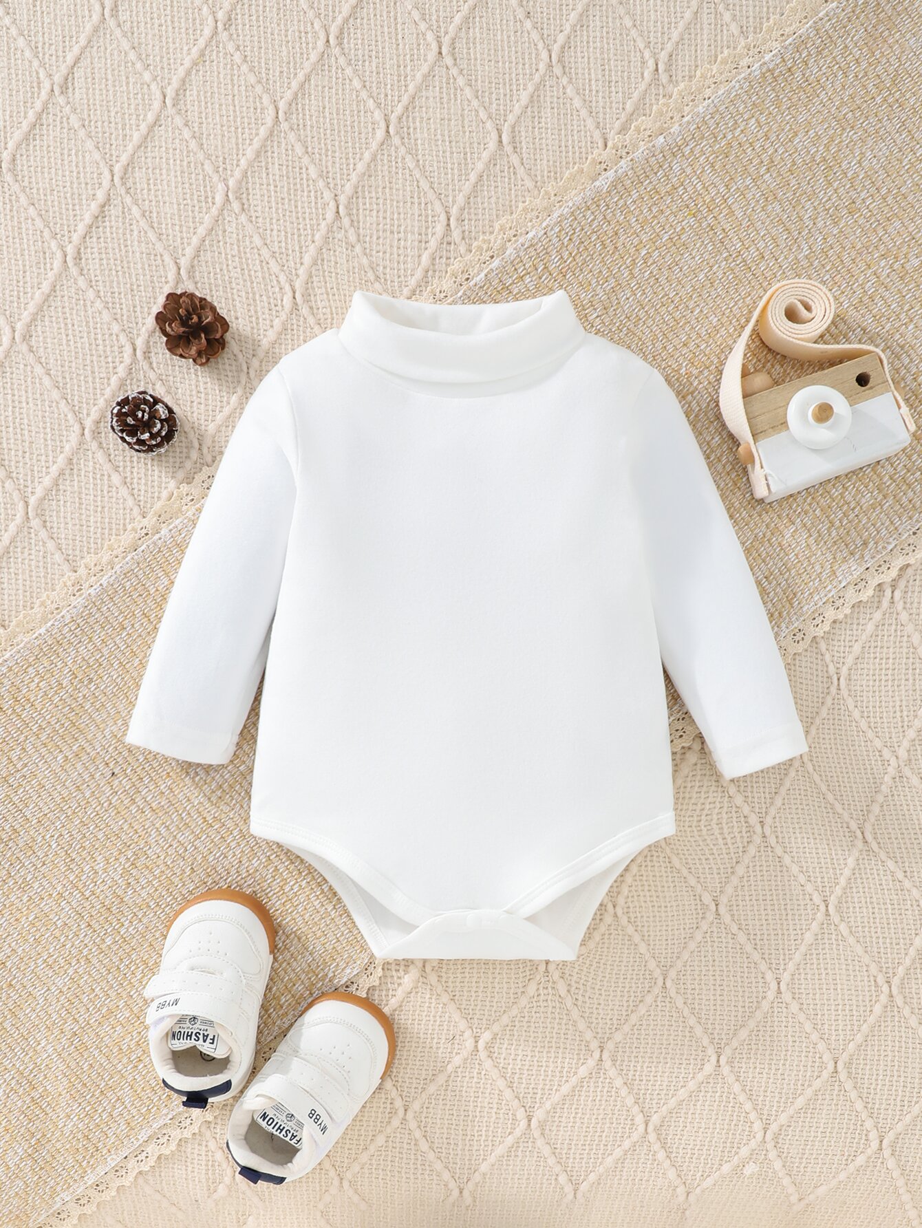 3 paia/lotto neonata autunno e inverno confortevole caldo semplice tinta unita casual velluto collo alto manica lunga triangolo abbigliamento