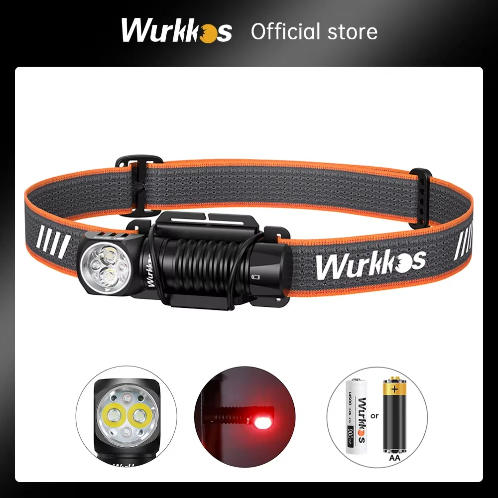 Wurkkos HD12 850 lúmenes recargable 14500/AA linterna frontal con luz roja con cola magnética para acampar senderismo pesca