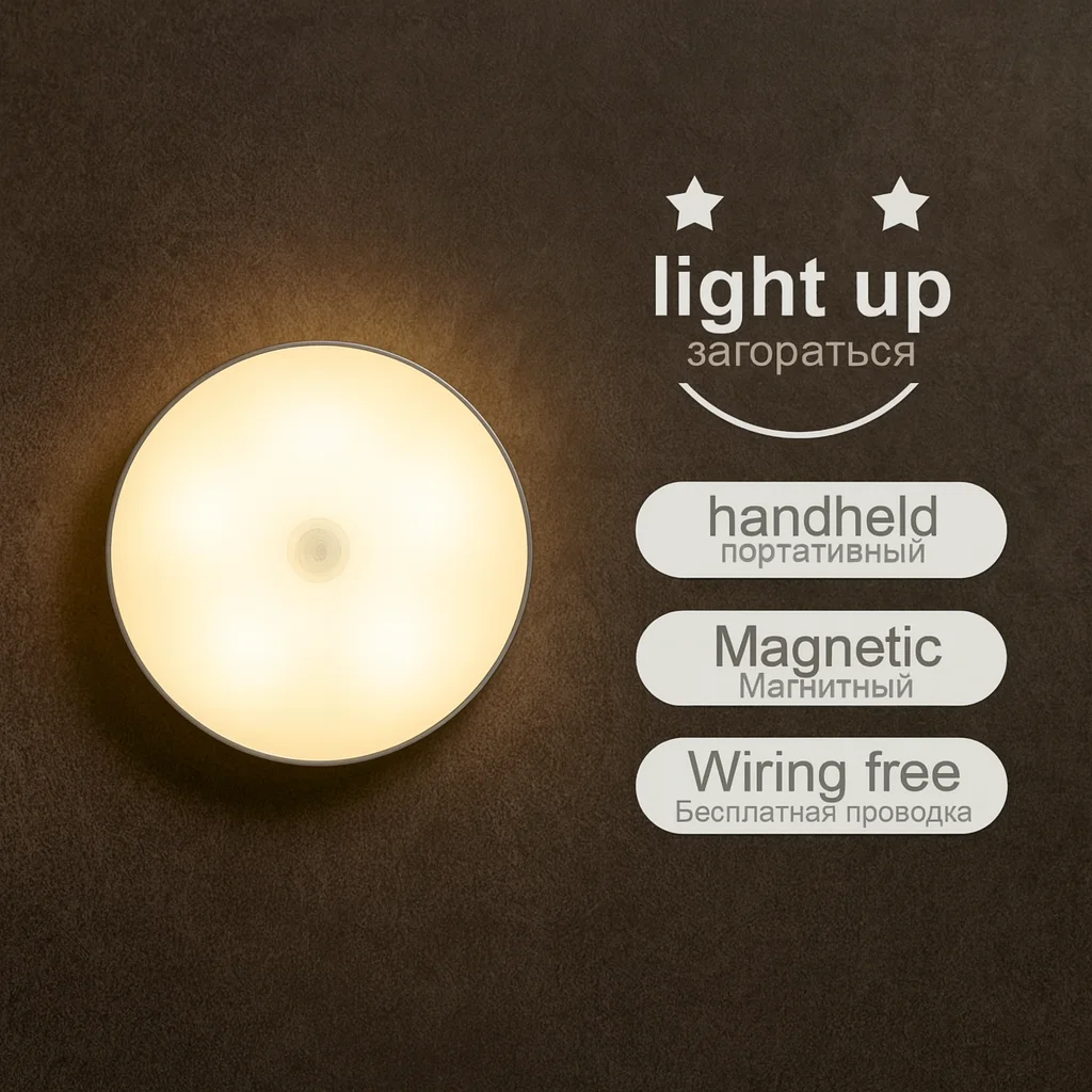 Luce notturna a LED ricaricabile tramite USB con interruttore, lampada wireless magnetica con sensore di movimento, bianco caldo senza sfarfallio per armadio letto