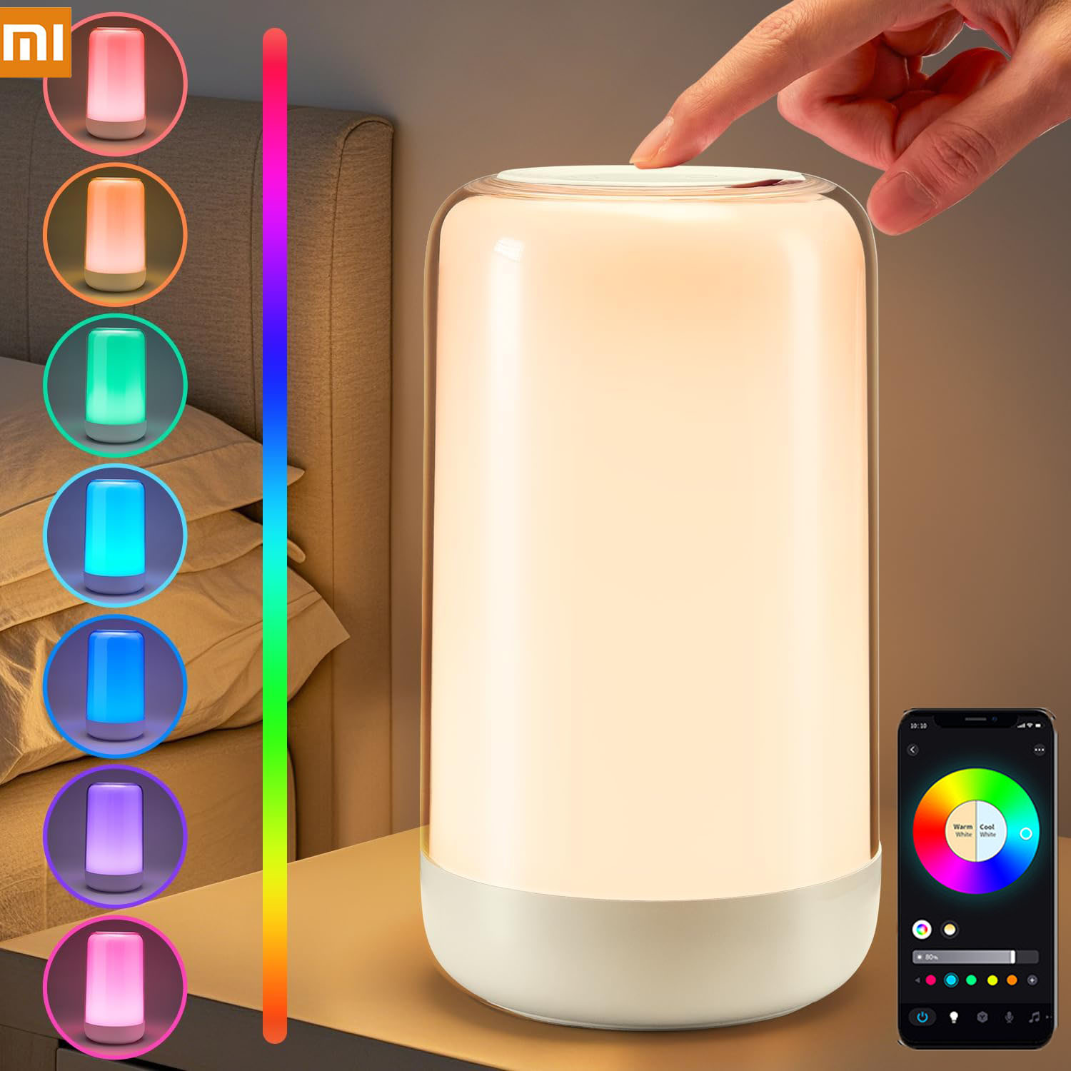 Умный ночник Xiaomi, сенсорный светодиодный ночник RGB, 3600 мАч, аккумуляторная батарея, прикроватная настольная лампа для украшения спальни