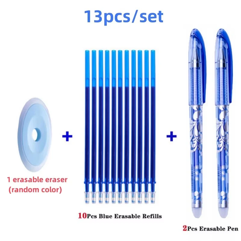 13 ชิ้น/เซ็ต Erasable GEL ปากกาชุด 0.5mm Nib สีฟ้า-หมึกสีดํา,ปากกาเจลแบบรีฟิล, เหมาะสําหรับโรงเรียนและอุปกรณ์สํานักงาน