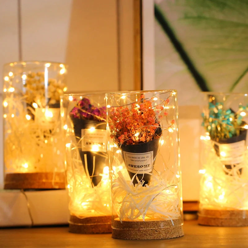 ไฟนางฟ้าทองแดงลวดไฟ LED String คริสต์มาส Garland ในร่มห้องนอนหน้าแรกงานแต่งงานตกแต่งปีใหม่ USB แบตเตอรี่ขับเคลื่อน