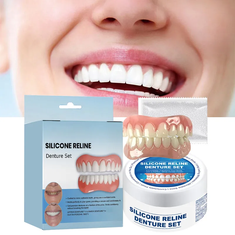 Juego de modificación de dentadura, carillas superiores e inferiores de silicona, pasta perfecta, ajuste cómodo, dentaduras postizas de ortodoncia temporal, diente falso