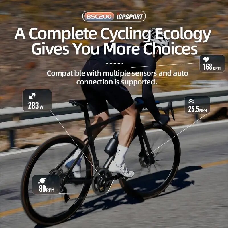 IGPSPORT-Ordinateur de vélo GPS BSC200, Odomcirculation de vélo, Compteur de vitesse sans fil, Navigation sur route, ANT + Bluetooth, Cochon d'absorption, Accessoires