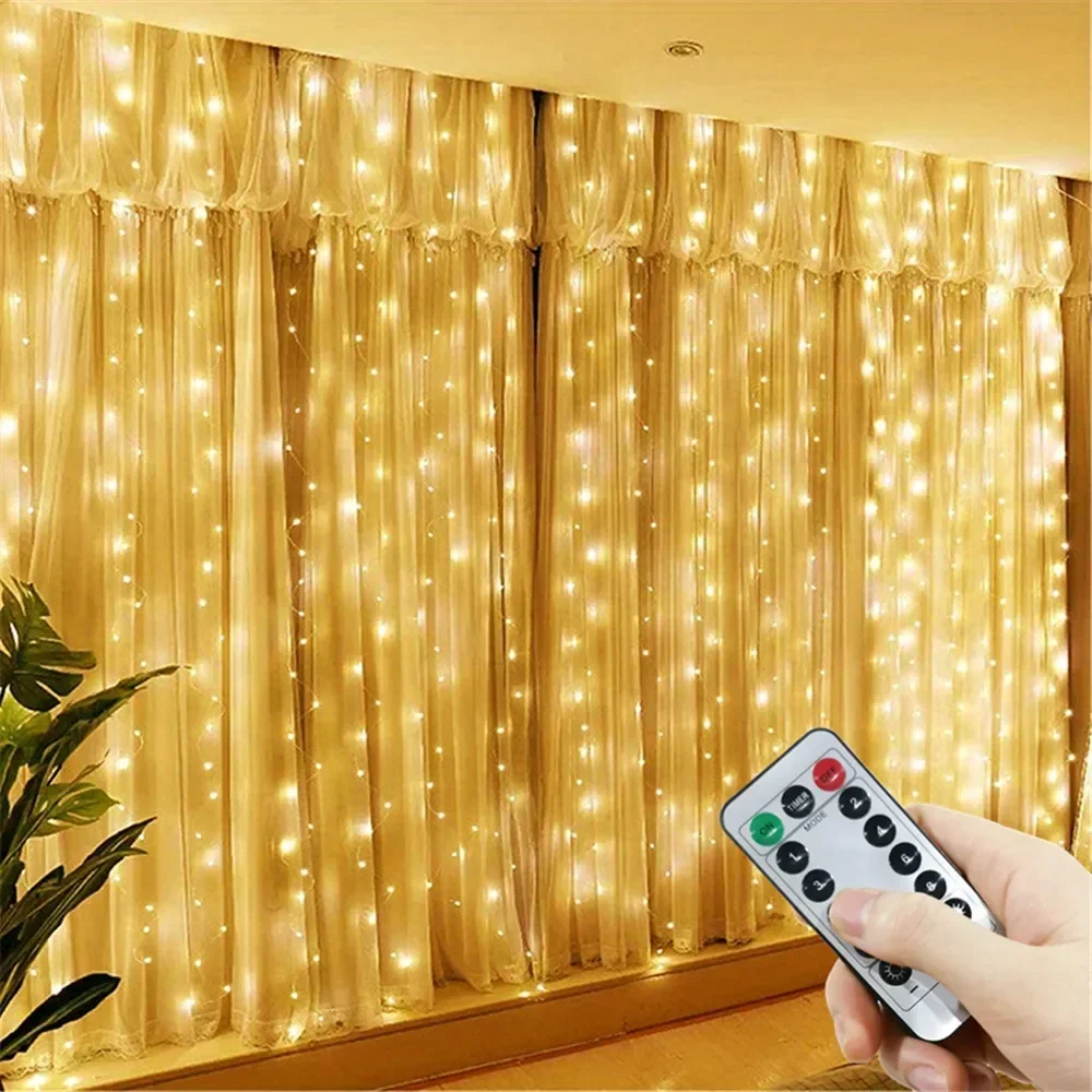 6m/3m LED Fairy String Curtain Lights New Year Lamp Christmas Lights 8 Mode Remote USB Festoon Christmas Decor For Home Holiday