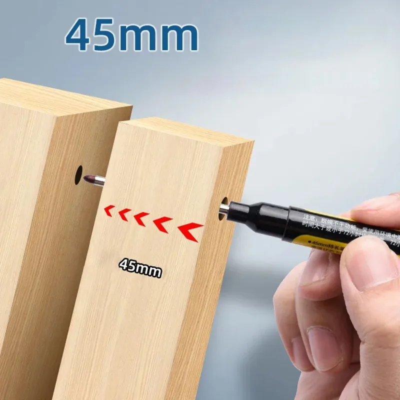 12-1Pcs Multi-Purpose 45 มม.เจาะลึกยาว Nibs กันน้ํา MARKER ปากกาสําหรับห้องน้ําไม้ยาวหัวช่างไม้ปากกา