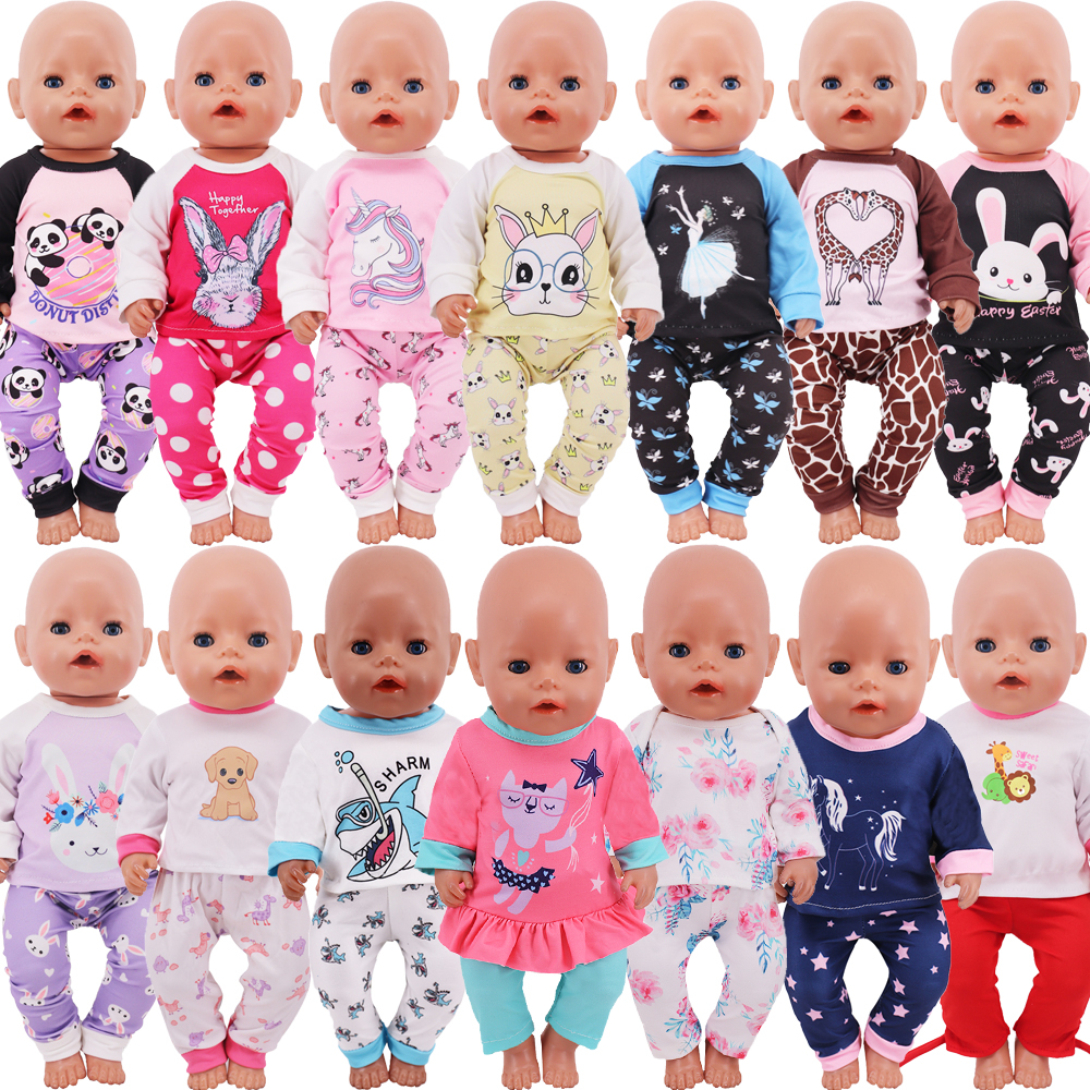 Pijama estampado fofo, roupas de boneca para bebê reborn de 43cm e acessórios de boneca americana de 18 polegadas, meias de bebê de nossa geração, brinquedo infantil