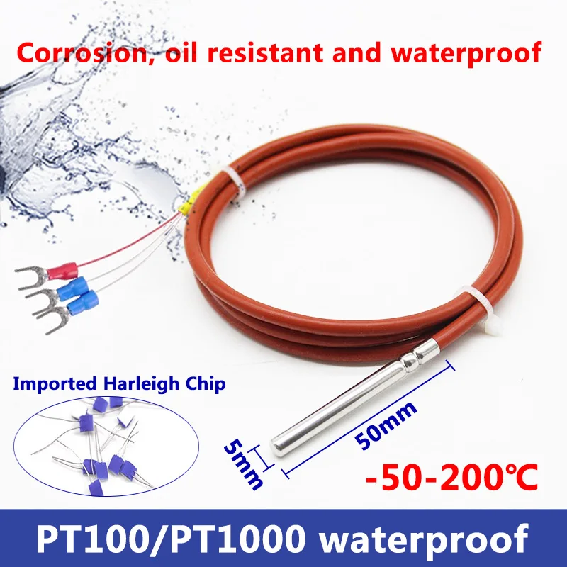 Sensor de temperatura pt100 impermeable tres cables pt1000 platino resistencia térmica cable de protección de alambre silicona