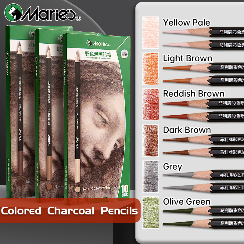 Conjunto de lápis de carvão colorido profissional de 10 peças, cor de tom de pele para esboçar, sombreamento, mistura, para adultos e artistas
