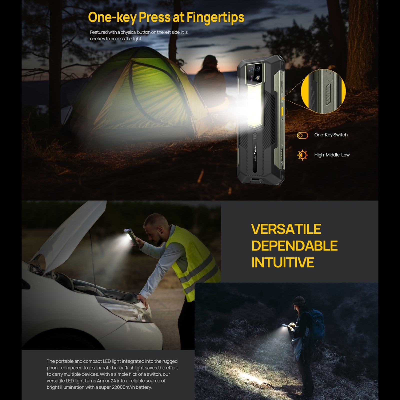 Ulefone Armor 24 Rugged Phone 24GB+256GB 22000mAh 64MP+64MP 6.78 Inch MediaTek Helio G96 Android 13 Global NFC Cellphone