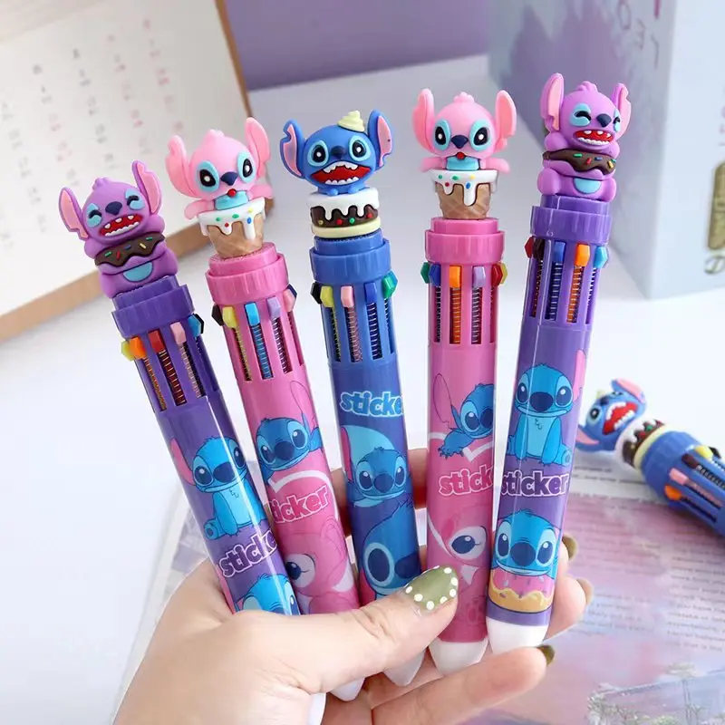 Disney Stitch 36pcs Ballpoint Pen Cartoon 10 Color Marker 0.7mm Kids Graffiti Multicolor Hand-held Pen Students Learn Stationery