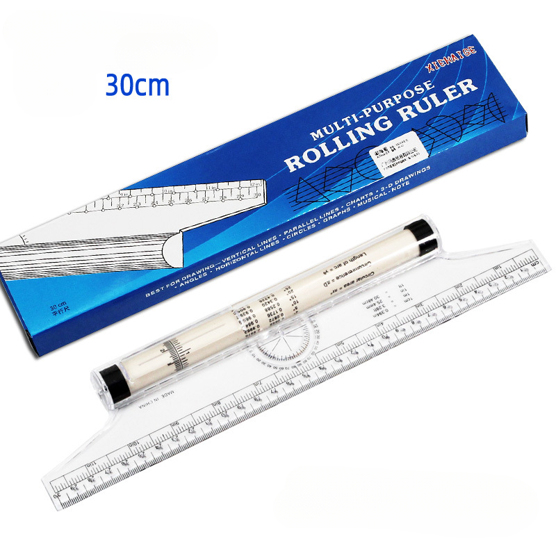 Régua de linha de ângulos 15cm 30cm, ferramenta de desenho multifuncional, régua de desenho, régua de rolamento métrico, régua de rolamento paralela transparente