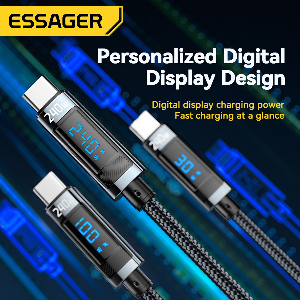 Essager-Cable USB tipo C a USB C de 240W, Cable de carga rápida PD 3,1 de 100W para Macbook Pro, Xiaomi, Samsung, portátil, Cable USBC de 2M