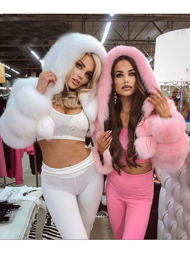 Zadorin-女性用のふわふわのフェイクファーコート,フード付きアウターウェア,暖かいジャケット,ピンク,黒,ジッパー,冬,トリミング,2022