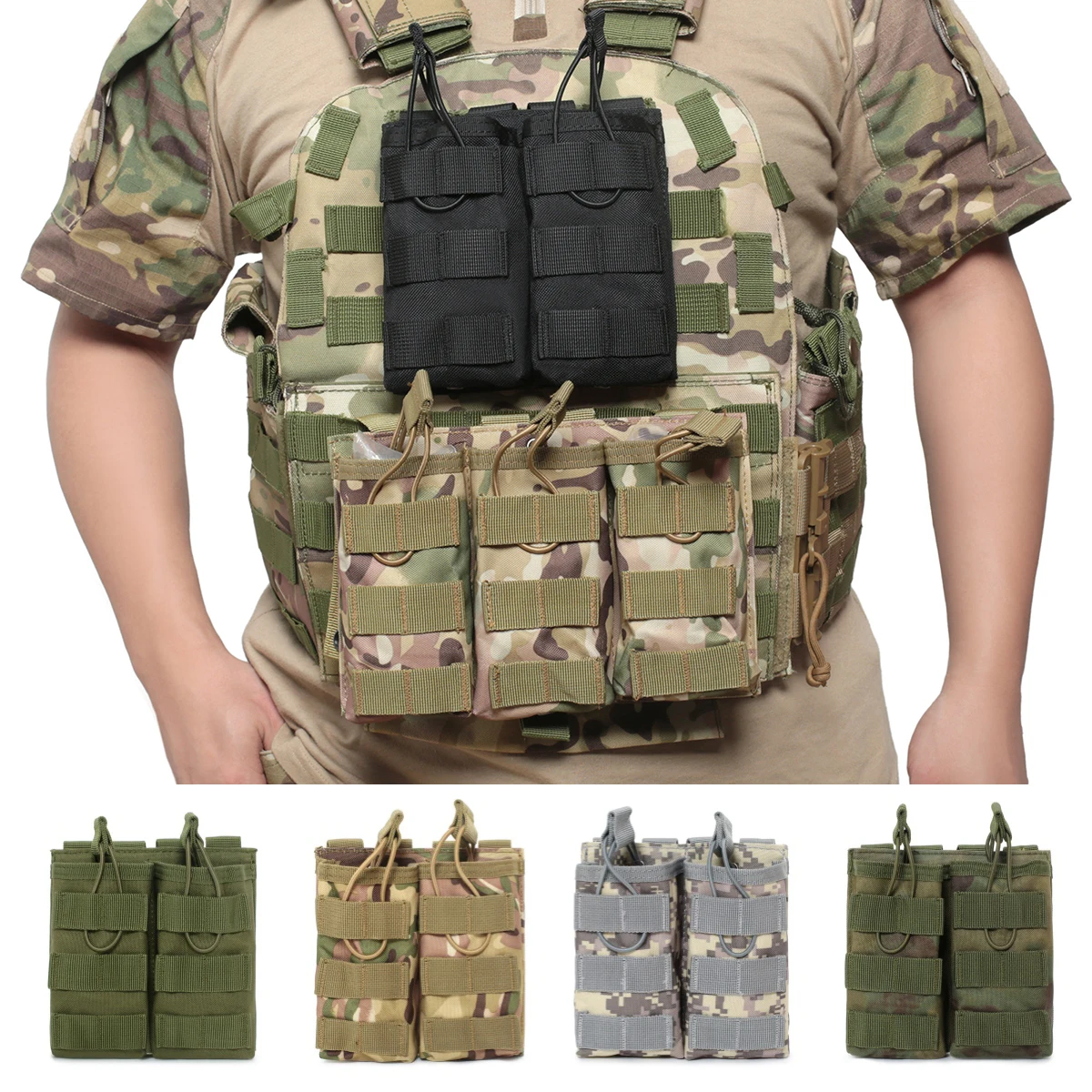 7.62/5.56mm malotes de revista dupla tático molle ak ar m4 ar15 rifle airsoft paintball mag bolsa para caça colete acessórios