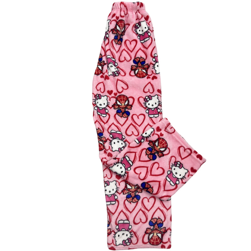 Pijama holgado de terciopelo y algodón de Hello Kitty para mujer y hombre, pantalones largos, ropa informal para dormir con dibujos animados