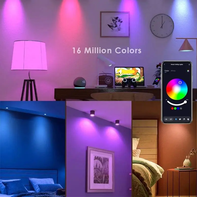 Tuya-Lâmpadas LED inteligentes para quarto, lâmpada regulável, vida inteligente, controle de aplicativos, WiFi, Bluetooth, RGB, GU10, 220V, 5W