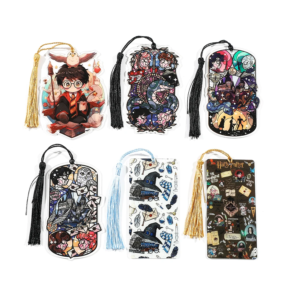 Marcapáginas creativo de anime de dibujos animados, lindo marcador acrílico con borlas, un accesorio de lectura y de oficina para amantes de los libros