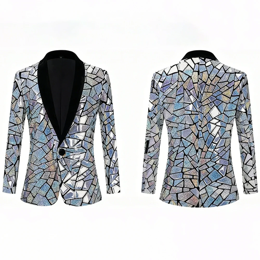 Jas Blazer Sequin Mewah Model Shawl Lapel Satu Kancing Berkilau untuk Pesta Pernikahan, Acara Makan Malam, Tuxedo Klub Malam, Pakaian Pembawa Acara Pria