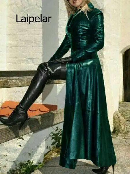 Zipper PU Langarm Graben Mantel für Wome 2021 Herbst Mode Neue Stehkragen Lange Faux Leder Mantel Frauen Hohe qualität