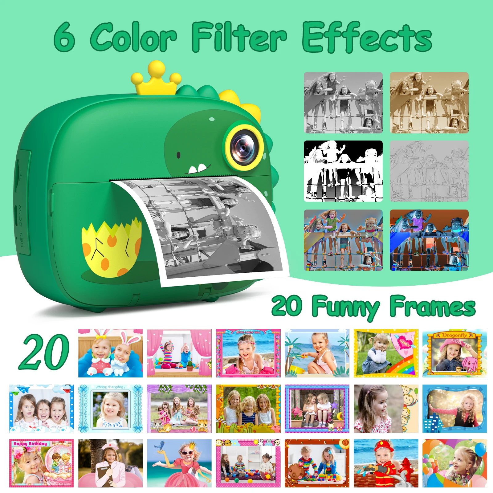 Caméra instantanée pour enfants, caméra instantanée HD 1080P 2,4" avec carte 32 Go, caméra à impression instantanée pour enfants de 3 à 12 ans