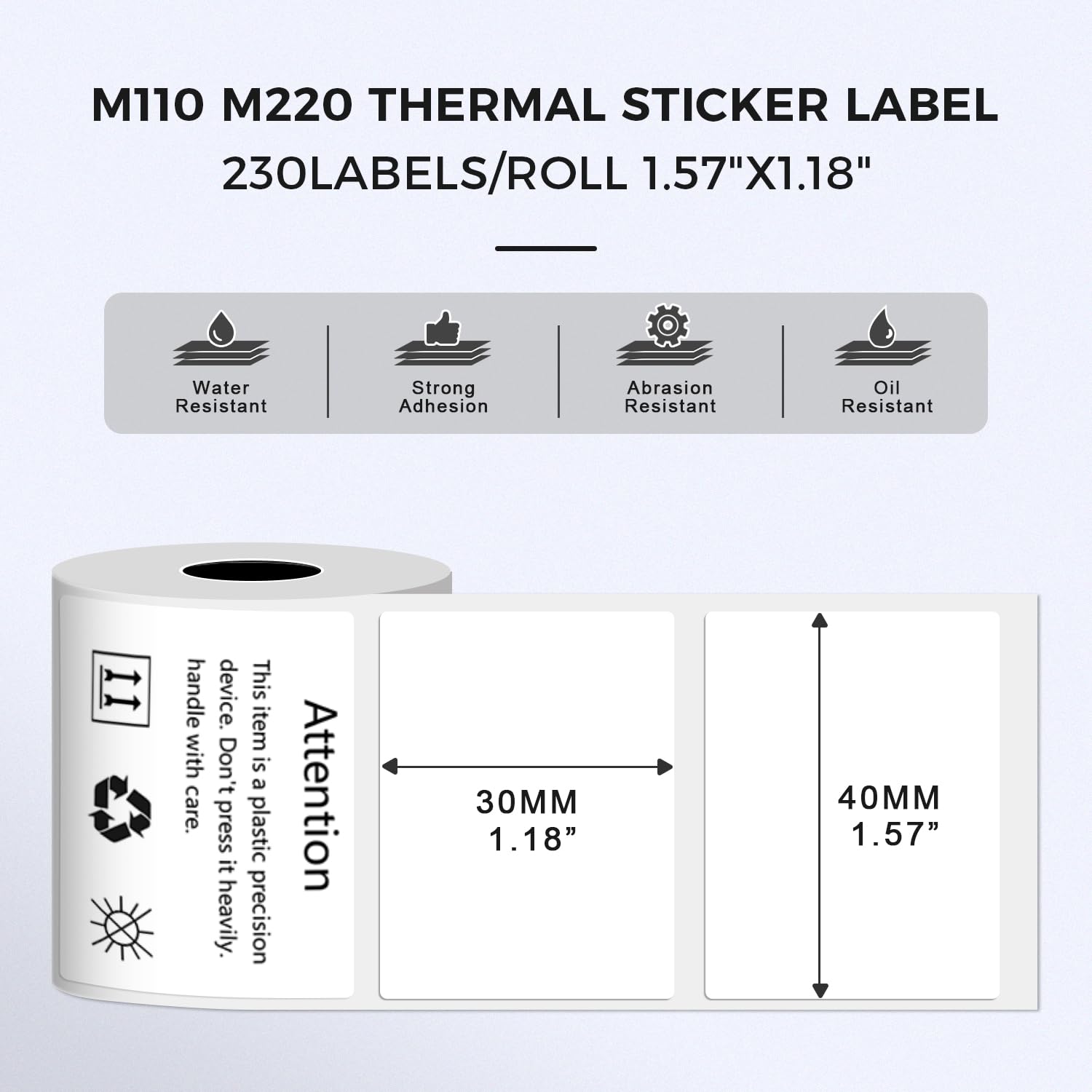 Phomemo M110/M220 40x30mm Thermal Labels - Self-Adhesive Waterproof Gloss Stickers for  Business/Barcode/Packaging/Office Use