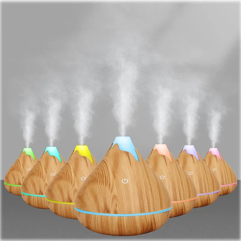 น้ํามันหอมระเหยน้ํามันหอมระเหยDiffuser 350MLไม้GrainรีโมทคอนโทรลUltrasonic Air Humidifier Cool 7 สีไฟLED