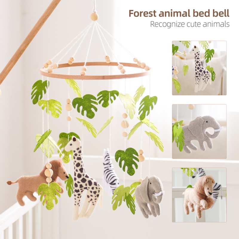 เปลเด็ก Mobile Rattle ของเล่นสําหรับ 0-12 เดือนการ์ตูน Felt สัตว์ป่า Bed Bell แขวนวงเล็บไม้มือถือ newbaby Rattle ของเล่น
