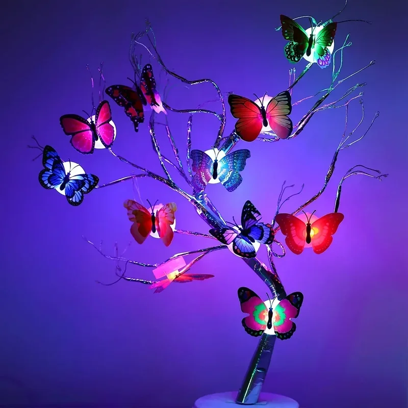 10 peças 3d led borboleta luzes da noite falso borboleta brilho adesivos de parede decoração de parede festa de férias decoração de casa