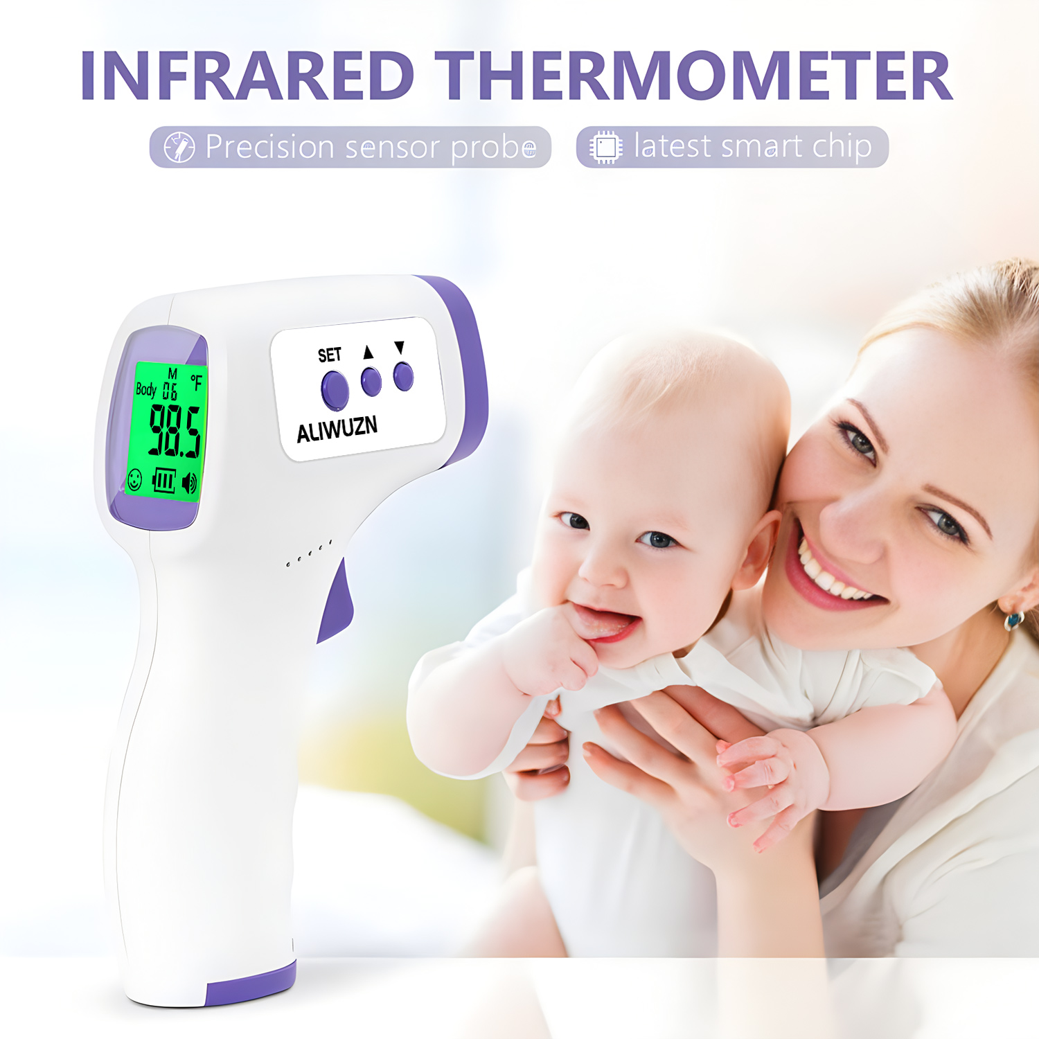 Termometro a infrarossi per febbre medica Termometro laser digitale senza contatto Termometro per misurazione della temperatura della fronte per bambini e adulti